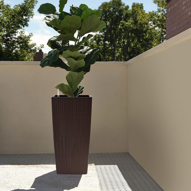 30 Inch Tall Large Flower Pot Planter With Self Watering System And Inner Bucket For Indoor Outdoor Use, Brown | Gift Idea