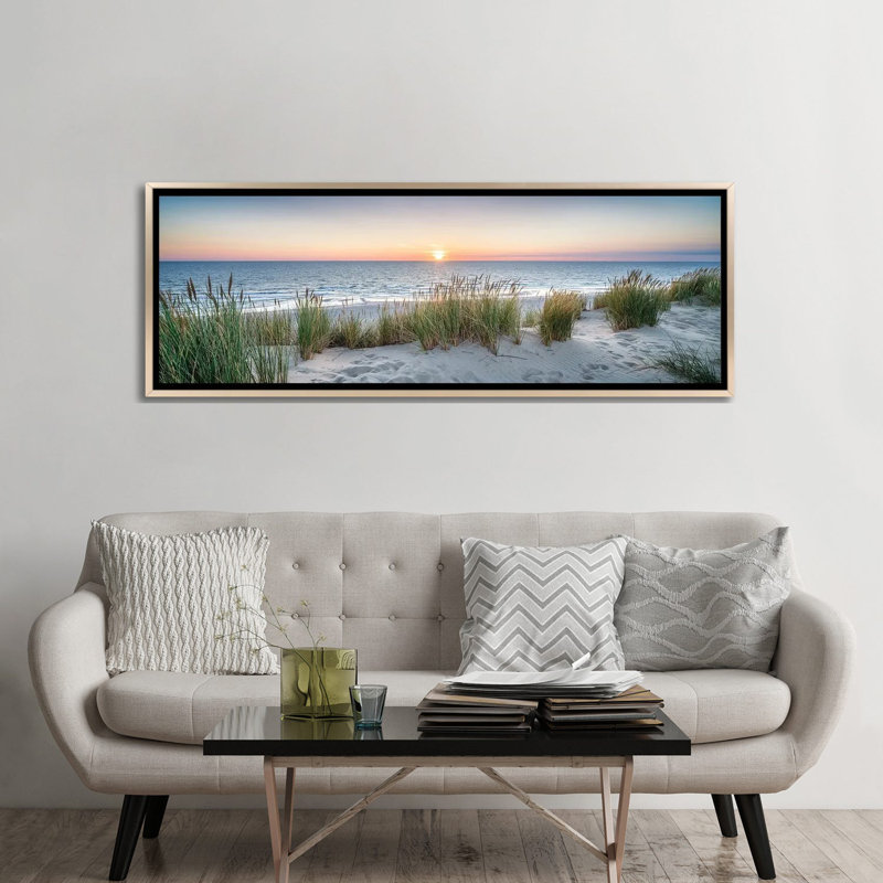 «Dune Beach Panorama At Sunset» par Jan Becke, reproduction encadrée sur toile, H 24 po x l 72 po, Toile avec cadre flottant