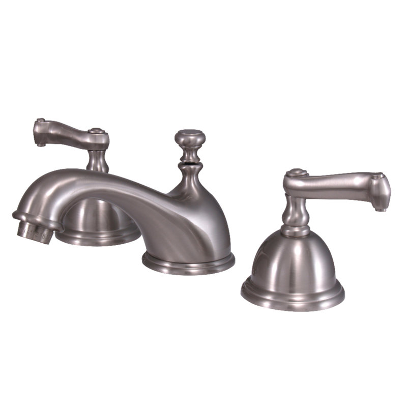 Kingston Brass Royale Two-Handle 3-Hole Deck Mount Widespread Bathroom Faucet with Brass Pop-Up Drain, Brushed Nickel