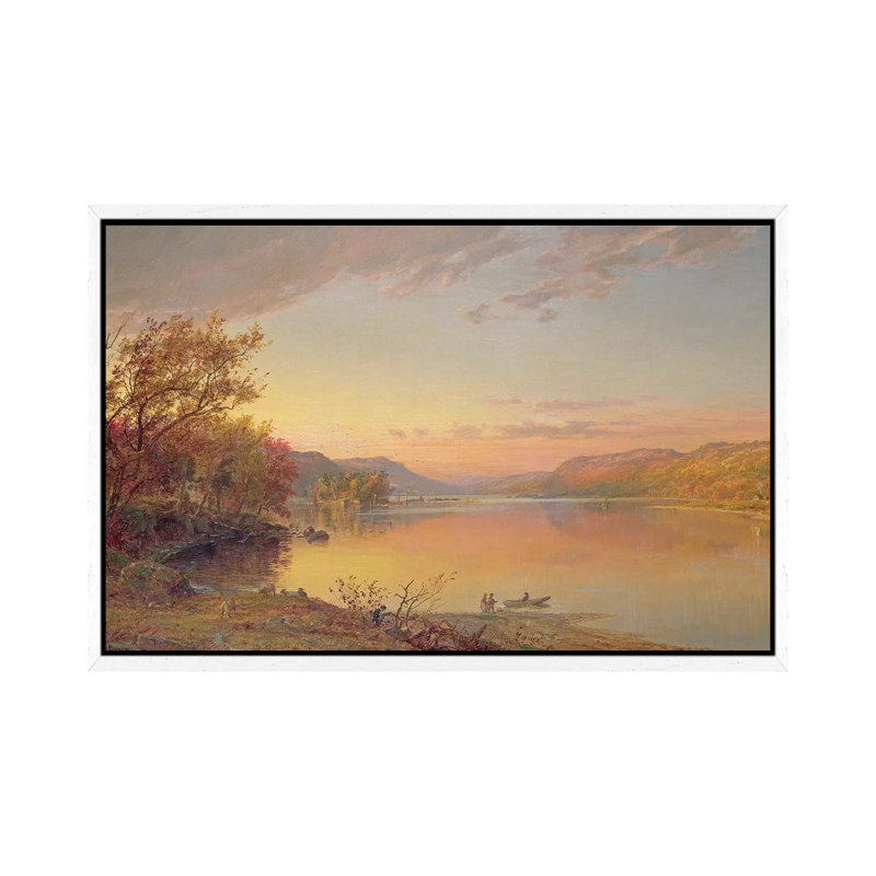 Lake George, NY, 1871 by Jasper Francis Cropsey - Painting on Canvas, White Framed, 66.04cm H x 101.6cm W x 3.81cm D