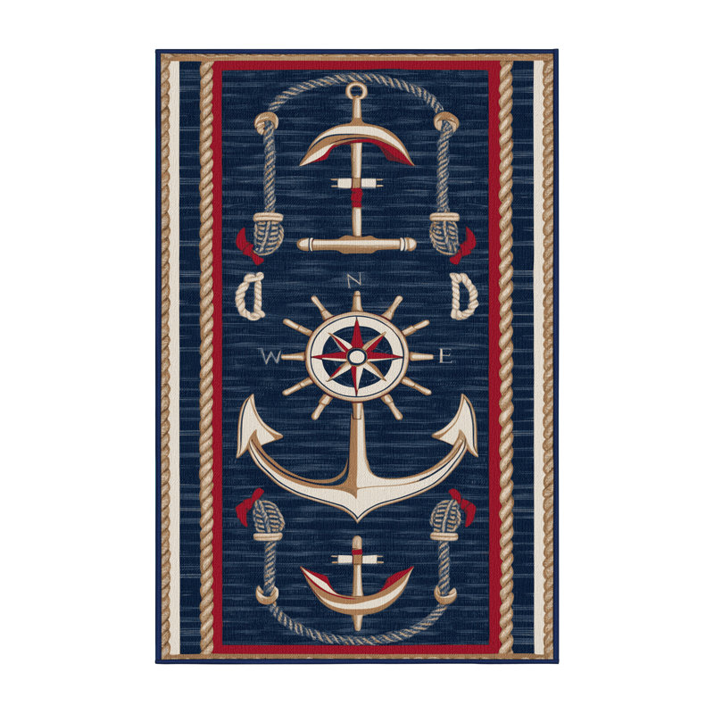Washable Modern Maritime Nautical Area Rug, Rectangle 5' x 8'