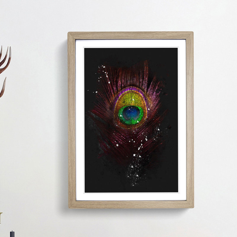 Purple Peacock Feather - Picture Frame Graphic Art Print, 33cm H x 24cm W x 2cm D, Oak Framed