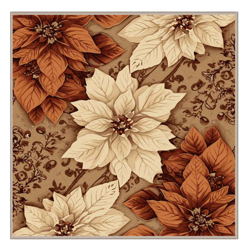 Tapis à poilsettia doux et moelleux à motif floral brun et beige, Carré 7 pi