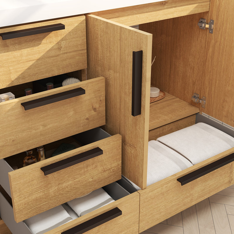 Meuble-lavabo autoportant avec tiroirs latéraux Carla, 42", Chêne naturel