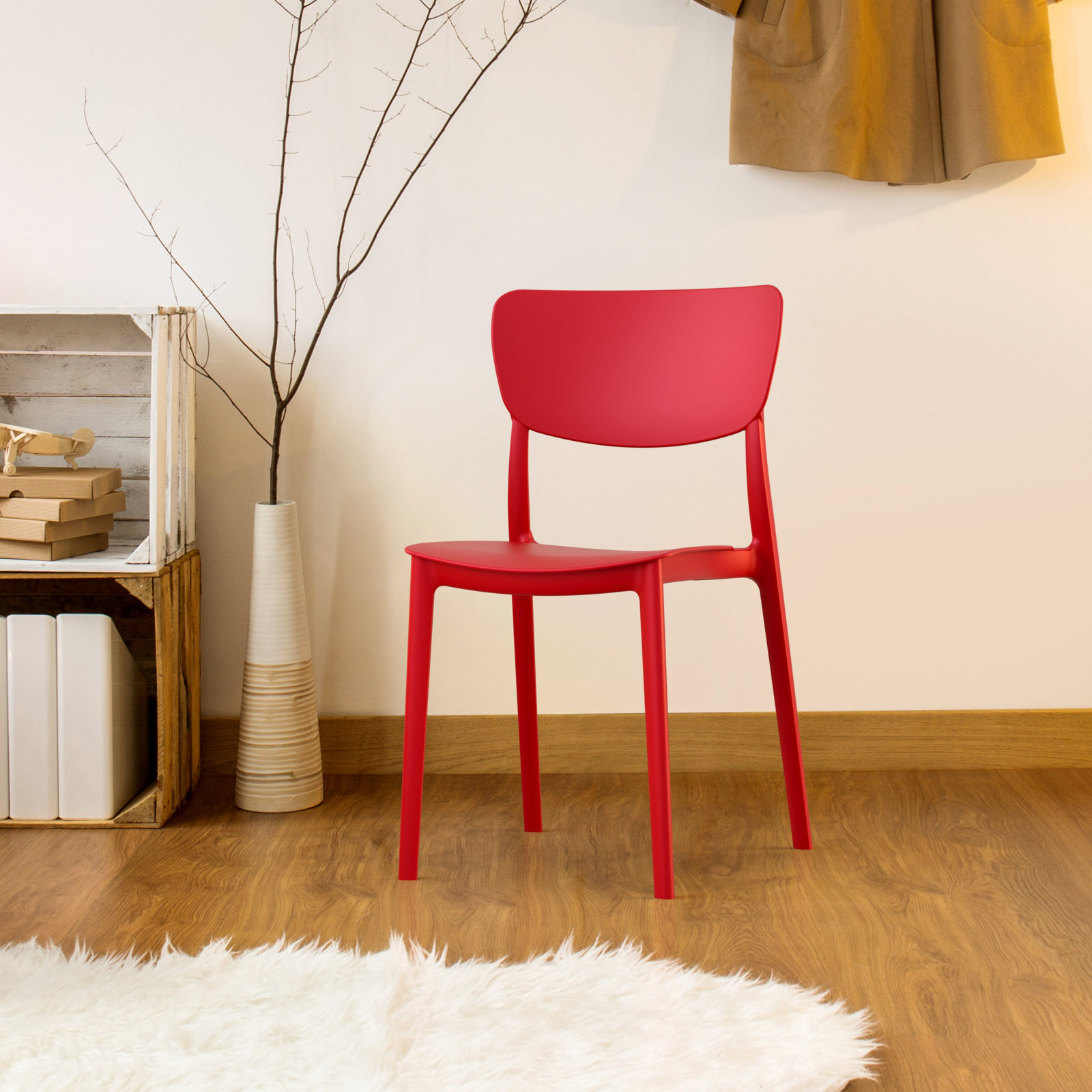 Farrah Stackable Patio Side Chair, Red