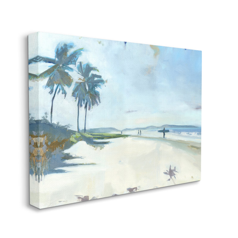«Au-452», toile, plage de surf bleu tropicale, surfeurs sur toile par Kathleen Broaderick, peinture