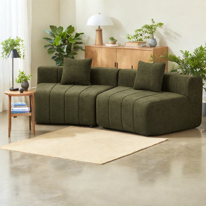 Canapés courbés modernes en chenille, conception modulaire verte pour le salon