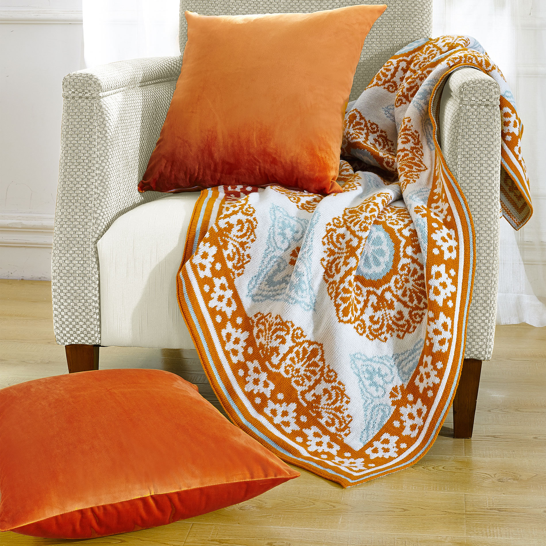 Orange and white online throw blanket