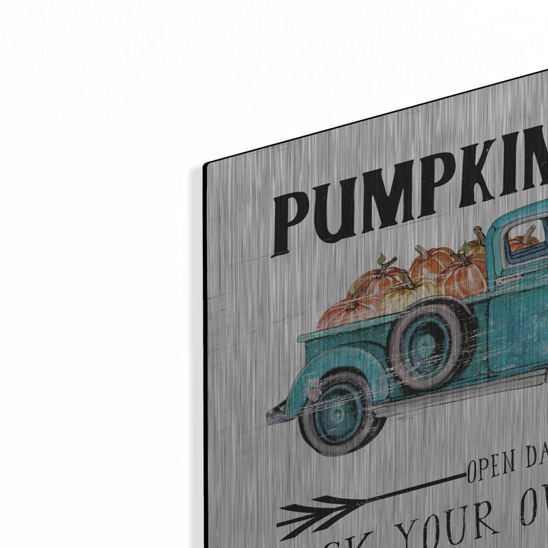 «Pumpkin Patch Open Daily» par Cindy Jacobs, art mural en métal, H 12 po x l 16 po
