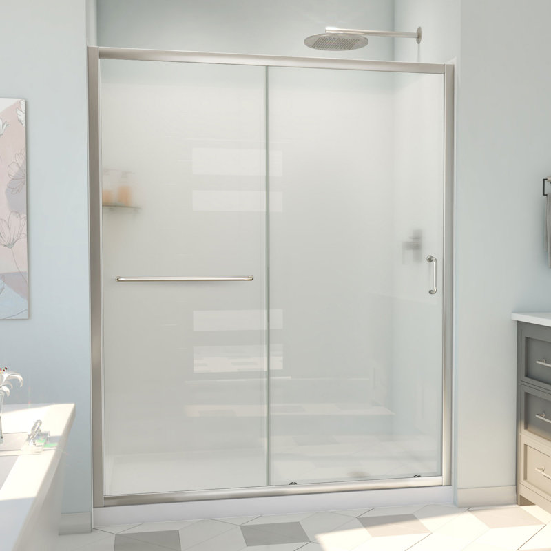 60" W x 30" D x 78" H Semi-Frameless Rectangle Shower Kit, Brushed Nickel