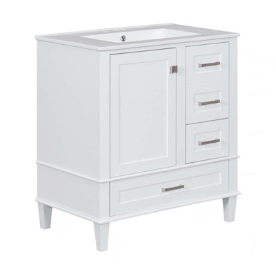 Ensemble de meuble-lavabo moderne avec lavabo 30 po, meuble-lavabo moderne avec porte à fermeture douce et 3 tiroirs, structure en bois massif