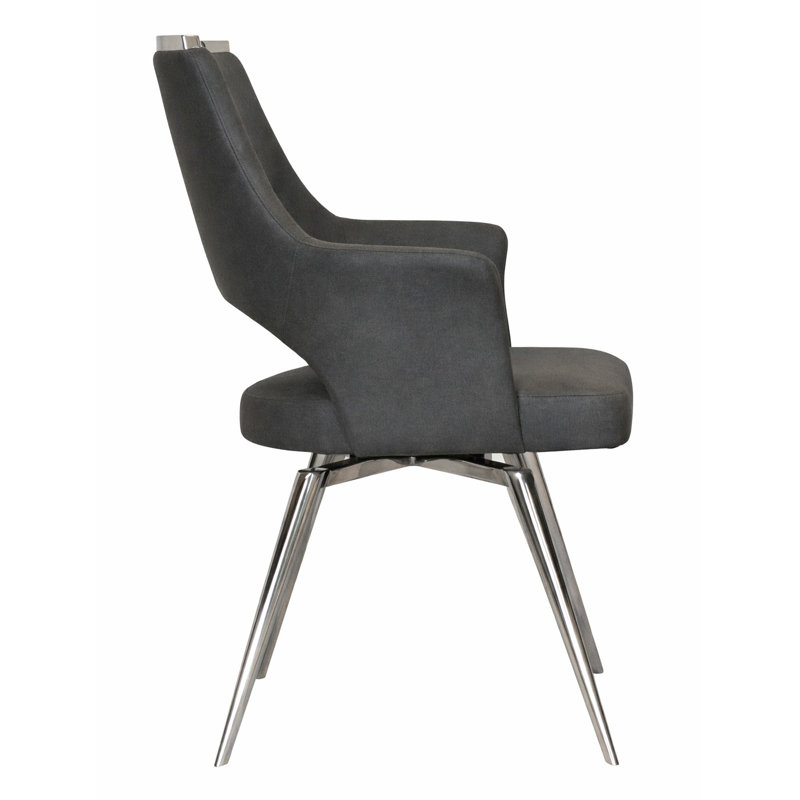 Atlas Swivel Dining Armchair Dark Gray Faux Leather w Chrome Legs