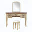 Coiffeuse 46 po avec miroir à cadre courbé, 5 tiroirs et tabouret en cuir