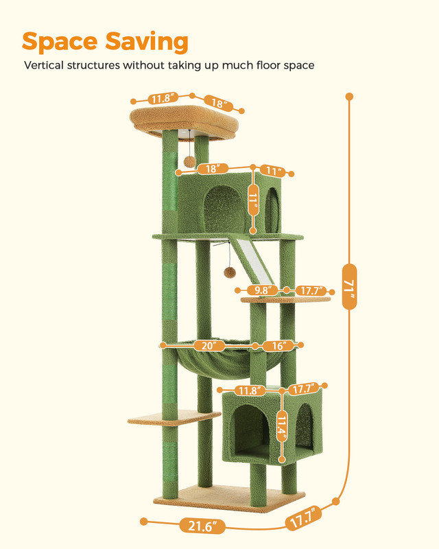 Green Multi-Level Cat Tree with Condo and Hammock