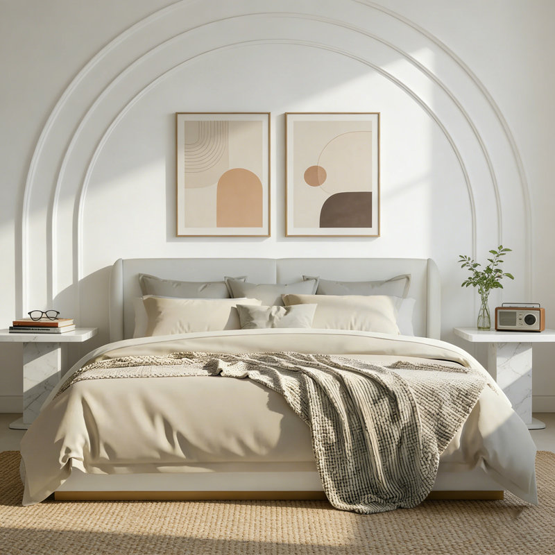 Lit plateforme tapissier très grand avec base Modern Boucle, Très grand lit