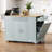 Fluted Kitchen Island With Trash Can Storage Cabinet, Power Outlet, Internal Storage Rack, Rolling Kitchen Islands On 5 Wheels With 3 Drawer, 3 Open Side Racks For 10 Gallon Garbage Bin,Grey Blue-1186288072