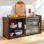 Petit buffet de garde-manger mural en bambou avec 2 portes, armoire de rangement pour bar à vin et à café, armoire de salle à manger console pour bouteille, plat, noyer