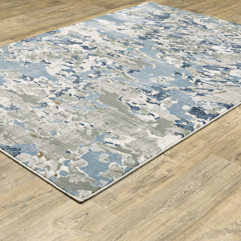 Abstract Machine Made Area Rug in Gray/Blue, Rectangle 9'10" x 12'10"