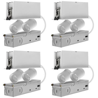 Projecteur encastré à 2 têtes DEL LUXRITE, 5CCT, CRI90, 6W, 400LM, tête réglable à 355 ° et inclinaison à 80 °, à intensité variable, homologué ETL, paquet de 4