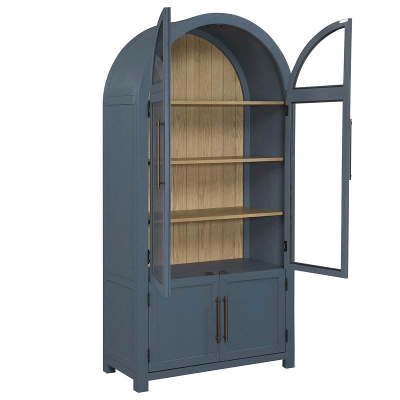 Magnolia Curio Cabinet with Glass Display Doors and Hidden Storage, Blue