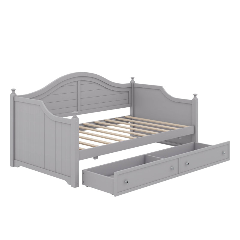 Lit de jour simple en bois avec 2 tiroirs de rangement, Gris clair
