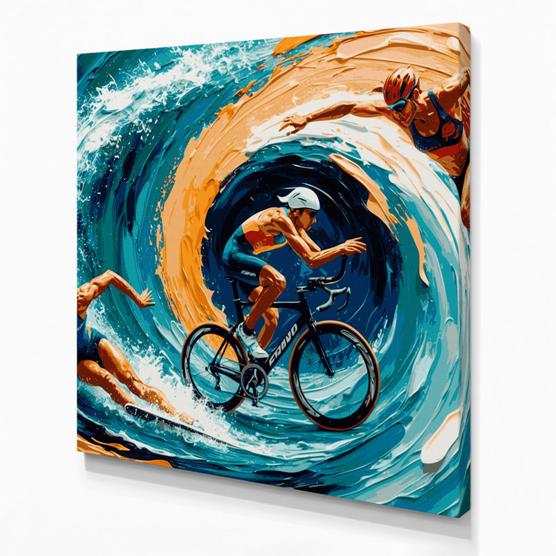 Art mural bleu sur toile Sports Triathlon, H 12 po x l 12 po