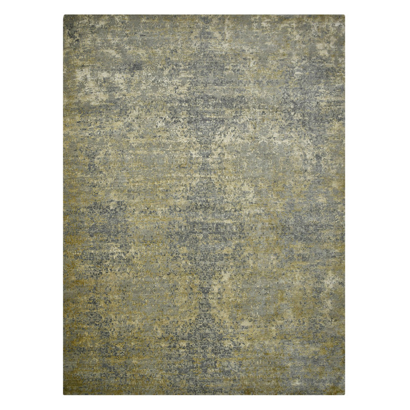 Mystique Lucci Hand-Knotted Wool/Silk Area Rug in Gold/Gray, Rectangle 12' x 15'