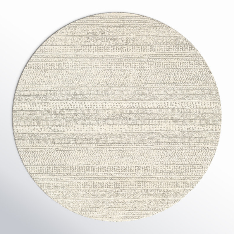 Lansing Geometric Hand-Tufted Wool Gray/Cream Area Rug, Round 8'