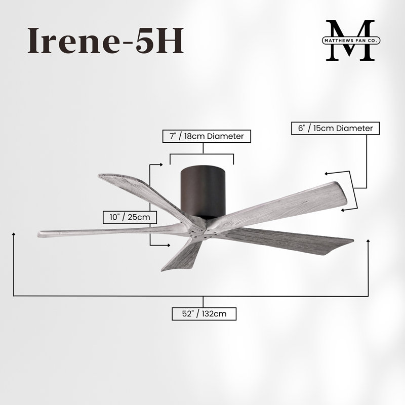 60" Irene 5-Blade Hugger Ceiling Fan with Wall Remote, 52", Textured Bronze, Barn Wood Tone