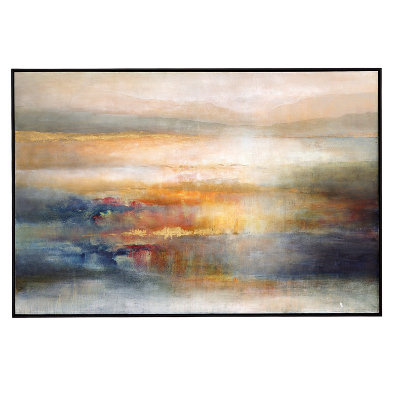 Seafaring Dusk Abstract Landscape Canvas Print with Black Frame