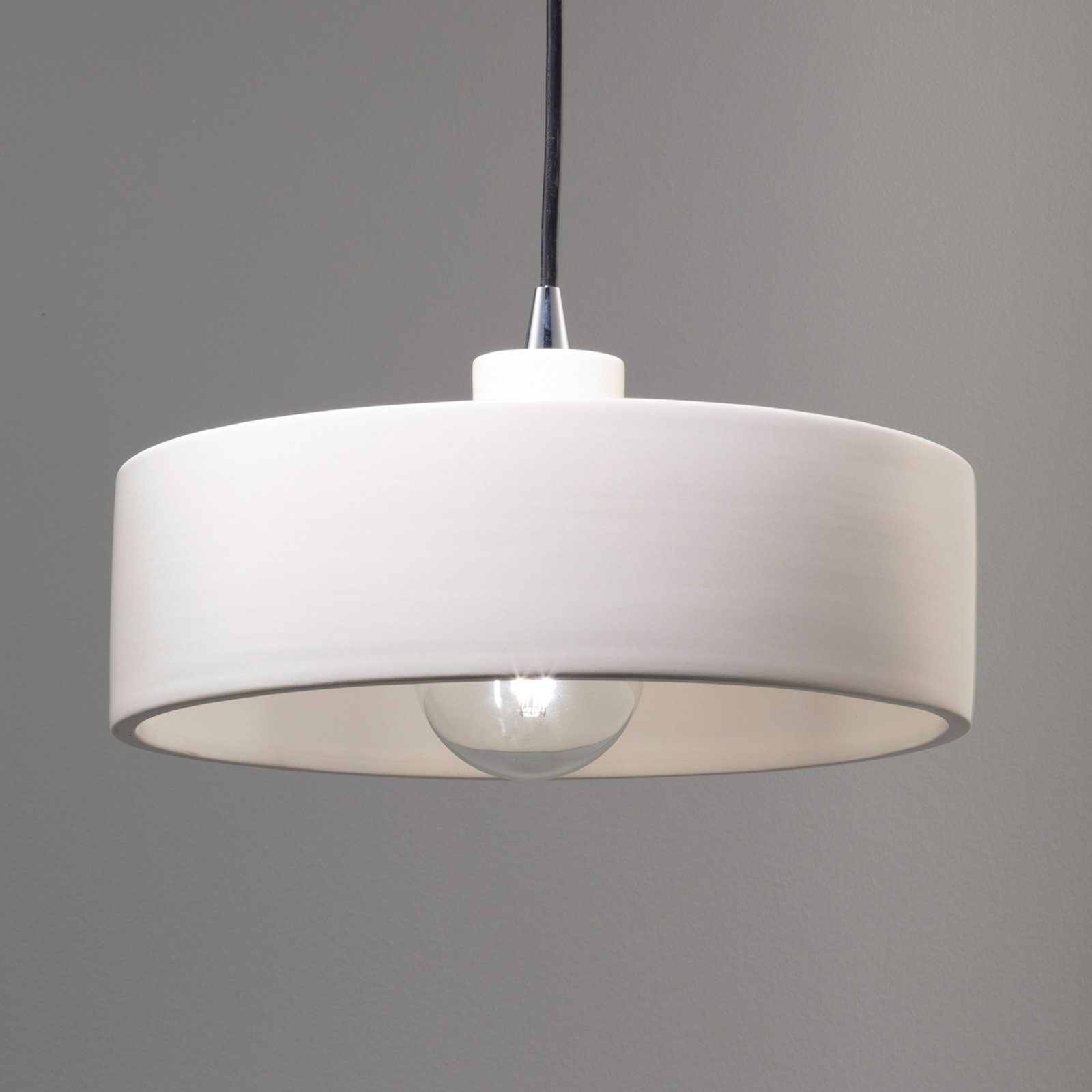 Fens Single Light Ceramic Dimmable Pendant, Antique Brass, Gloss Black/Matte White