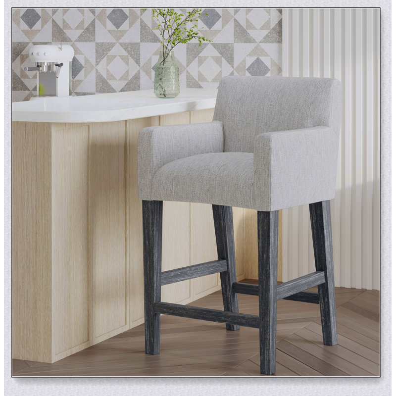 Tabouret de comptoir rembourré de 26 po / vieilli, Gris, Gris clair