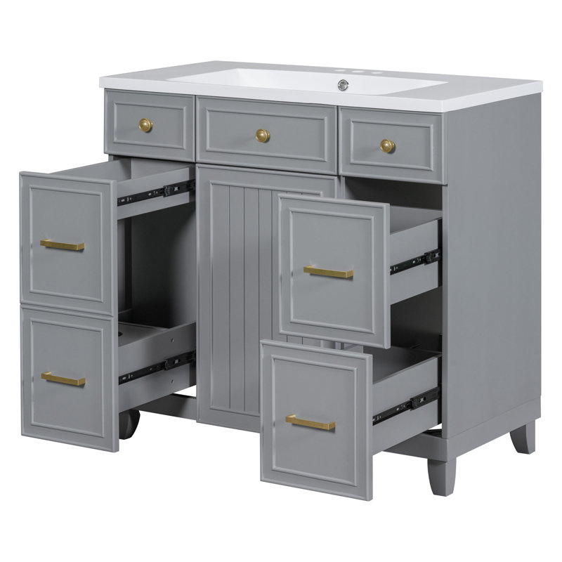 36'' Single Bathroom Vanity With Top, Gold, Gray