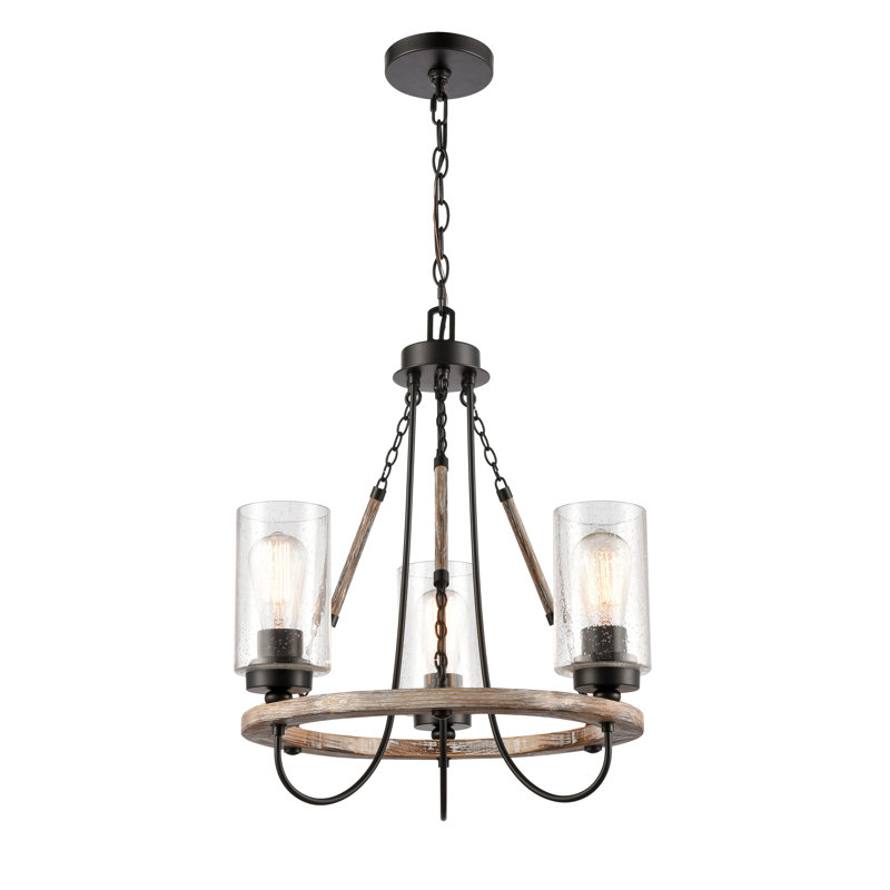 Tallant 3 - Light Dimmable Wagon Wheel Chandelier, LED, Seedy