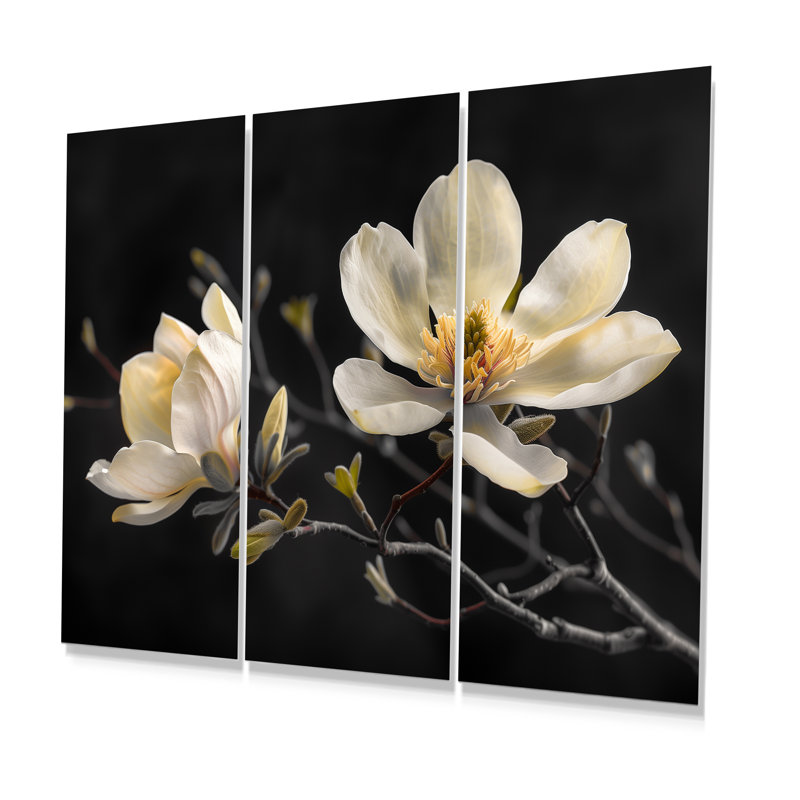 Rodriguez - Ensemble de décorations murales Magnolias, Métal métal, H 28 po x l 36 po x P 1 po