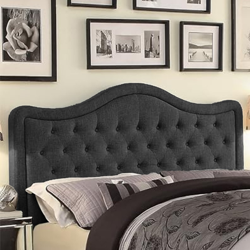 Adjustable Headboard with Fine Linen Upholstery and Button Tufting for Bedroom, Black, King
