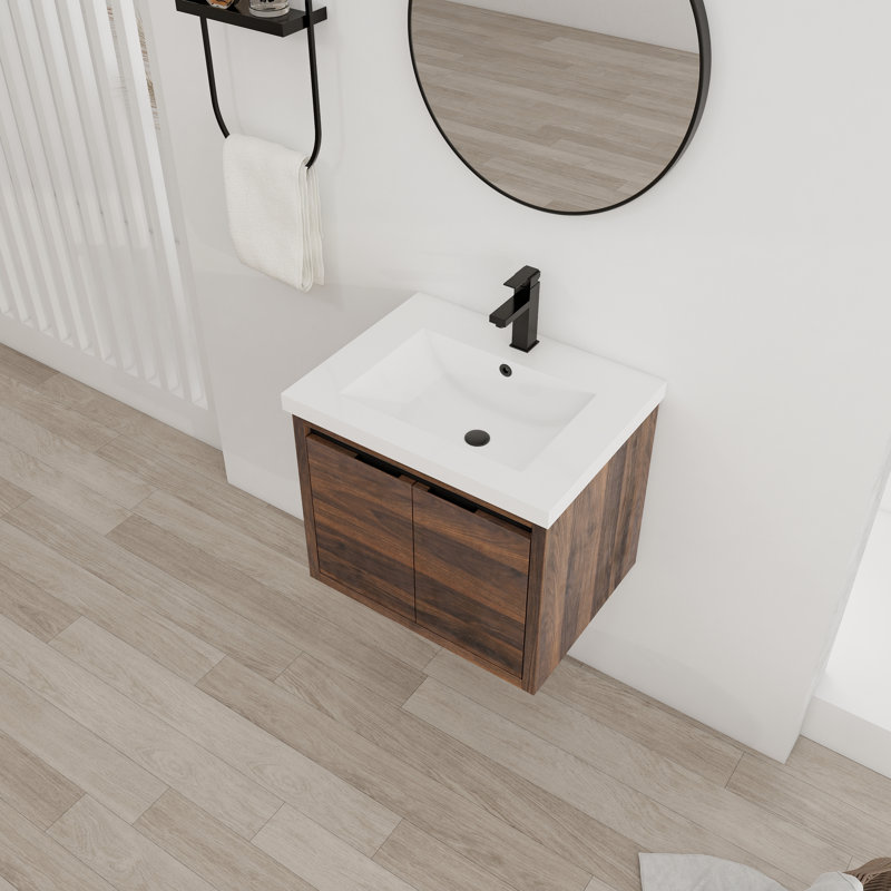 Armoire de salle de bain murale de 24 po de largeur avec lavabo en résine et portes à fermeture en douceur