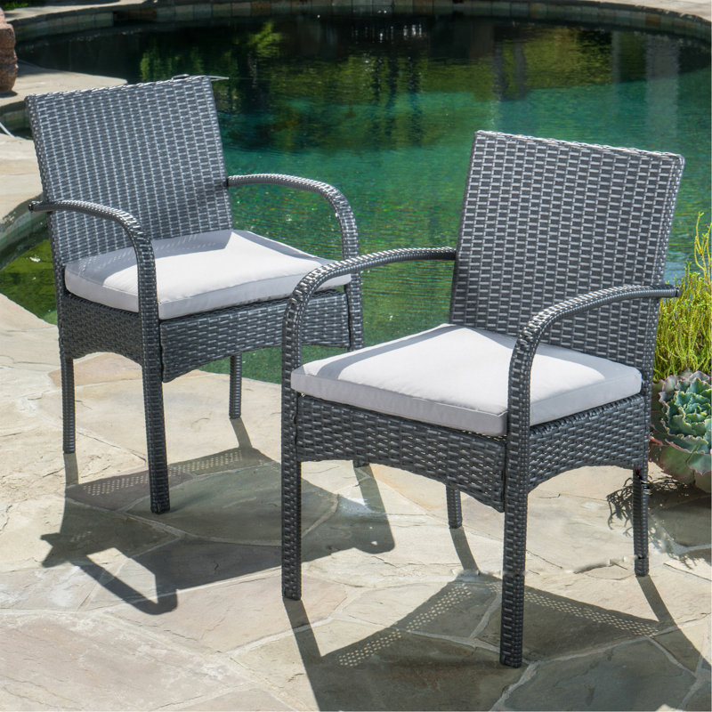 Chaise en osier PE [ensemble de 2 pièces], Gris, Gris