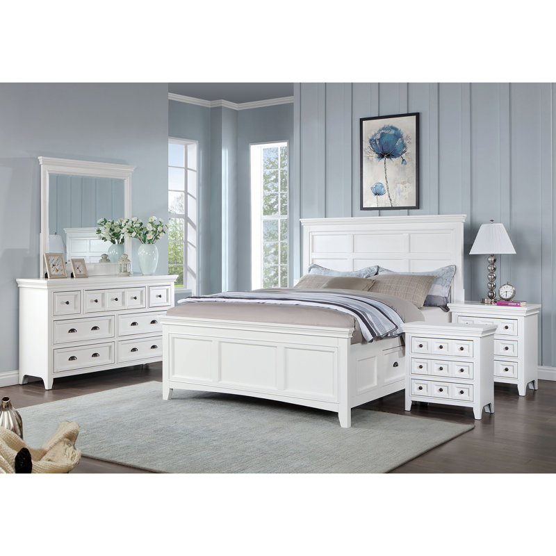Genesha Solid Wood Piece Bedroom Set, King, White