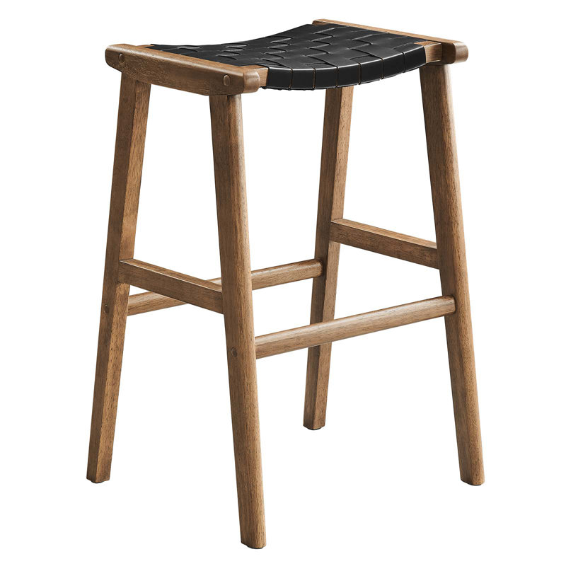 Modway Saoirse Counter/Bar Stools, Counter Stool (26” Seat Height), Light Black Leather/Walnut Frame