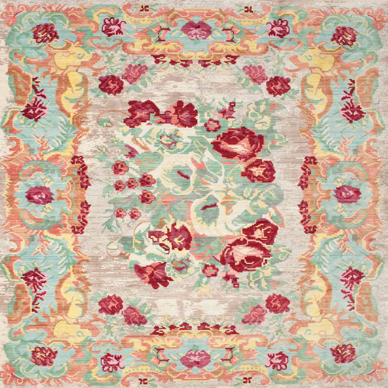 Tapis contemporain rouge / orange, Rectangle 2 pi x 5 pi