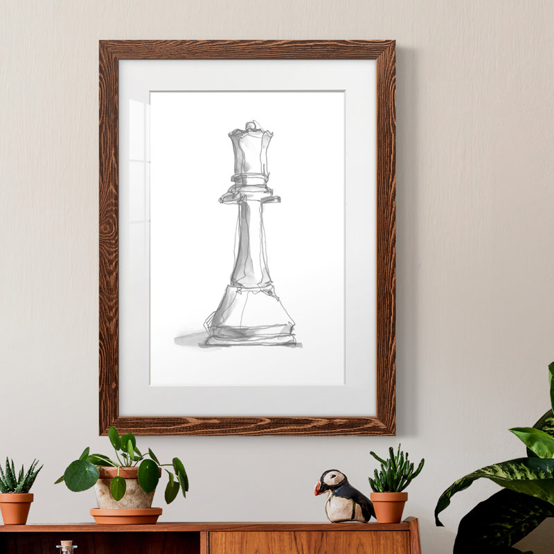 Chess Room Study III Premium encadré mat - prêt à être suspendu, Cadre en érable, H 44 po x l 31 po x P 1 po