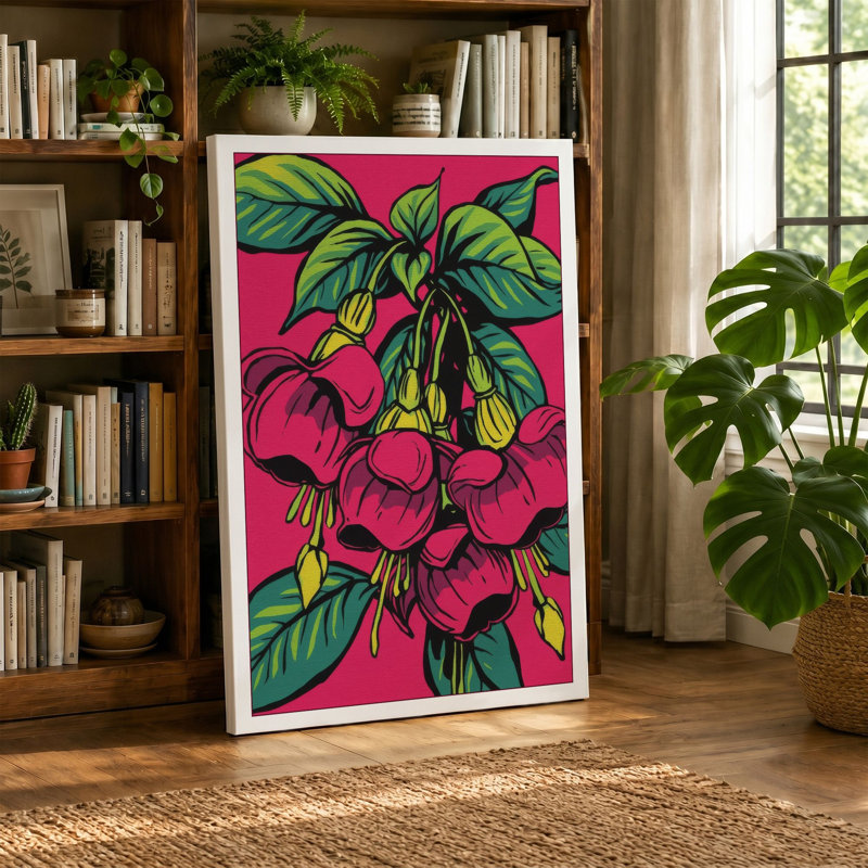 Clustered Magenta Blooms Botanical - Wrapped Canvas, 18x12 - 45.7 x 30.5 cm, Black Border
