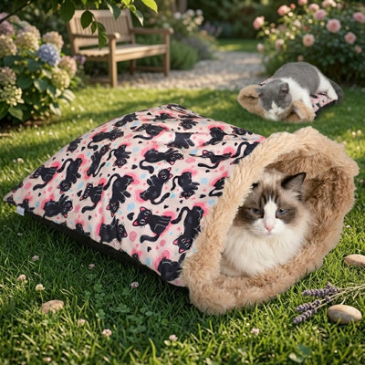 Cat Bed Cave Sleeping Bag, Soft Plush Cat Sack for Indoor Cats, Self-Warming Cozy Pet Nest Mat, 23.6x22in