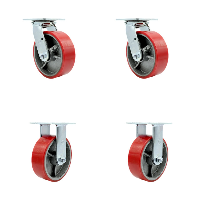 Ensemble de roulettes en poly sur fonte avec roulement à billes 2 verrous pivotants 2 rigides