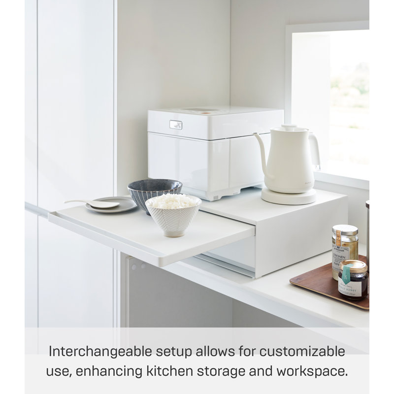 White Steel Kitchen Countertop Organizer with Pull-Out Shelf