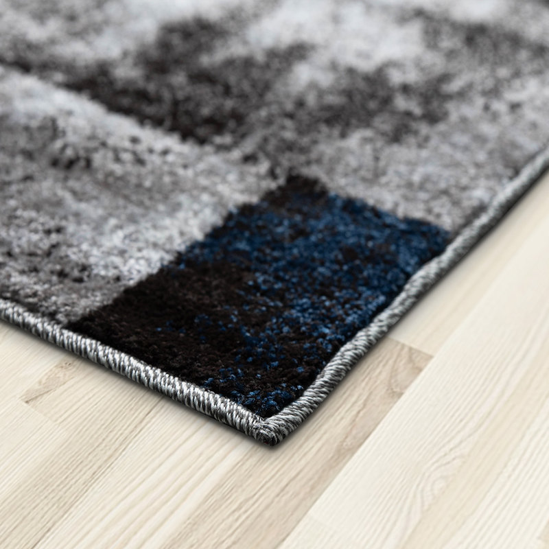 Branesha Geometric Shapes 67cm X 620cm Area Rug Set, Blue/Gray
