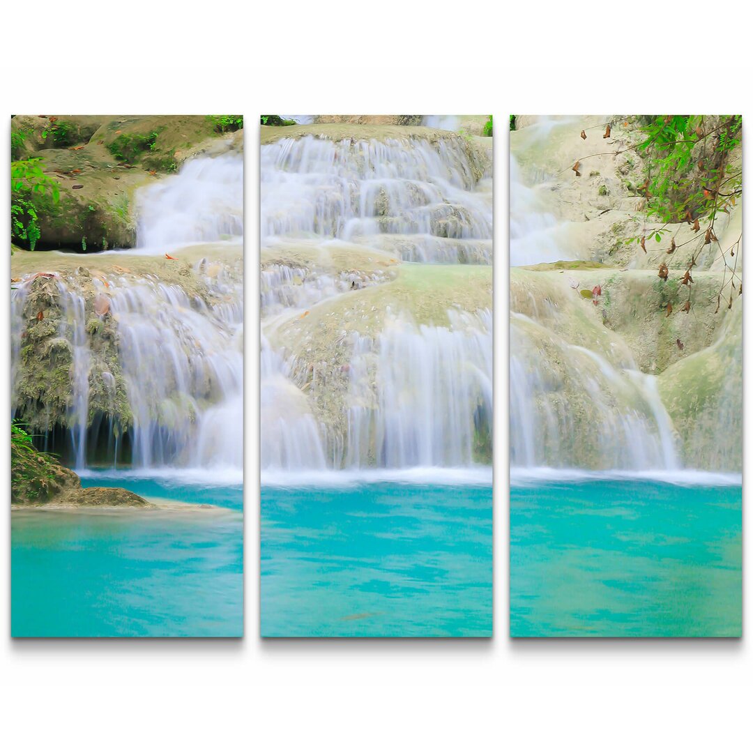 3-tlg. Leinwandbilder-Set Erawan - Wasserfall Nationalpark Thailand