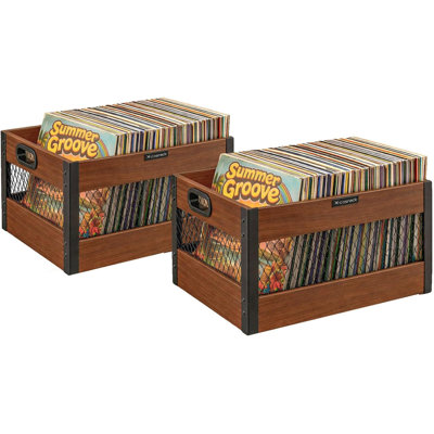  Vinyl Record Storage Crate, Wooden LP Record Organizer, Holds 60–80 Records Each, 2 Packs Classic Cube Storage for Albums