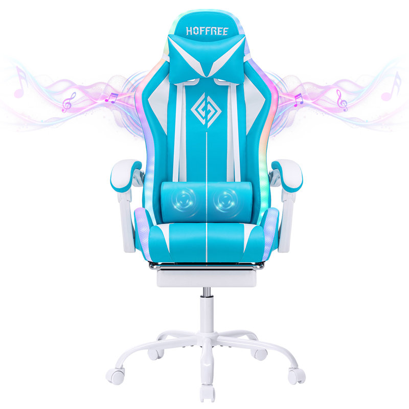 Gaming Chair With Bluetooth Speakers And RGB LED Lights Ergonomic Massage Video Game Chair With Footrest High Back With Lumbar Support